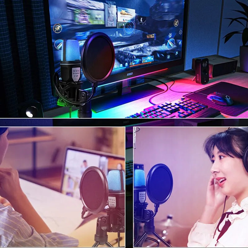 NNEOBA USB RGB Microphone Gaming Mic for Podcast & Streaming