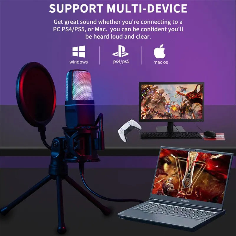 NNEOBA USB RGB Microphone Gaming Mic for Podcast & Streaming